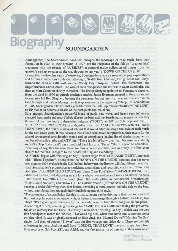 Soundgarden - Biography - November 1997 [Holland] - Press Release