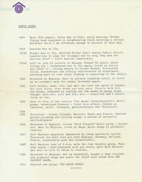 Kevin Ayers - 1972 [Holland] - Press Release