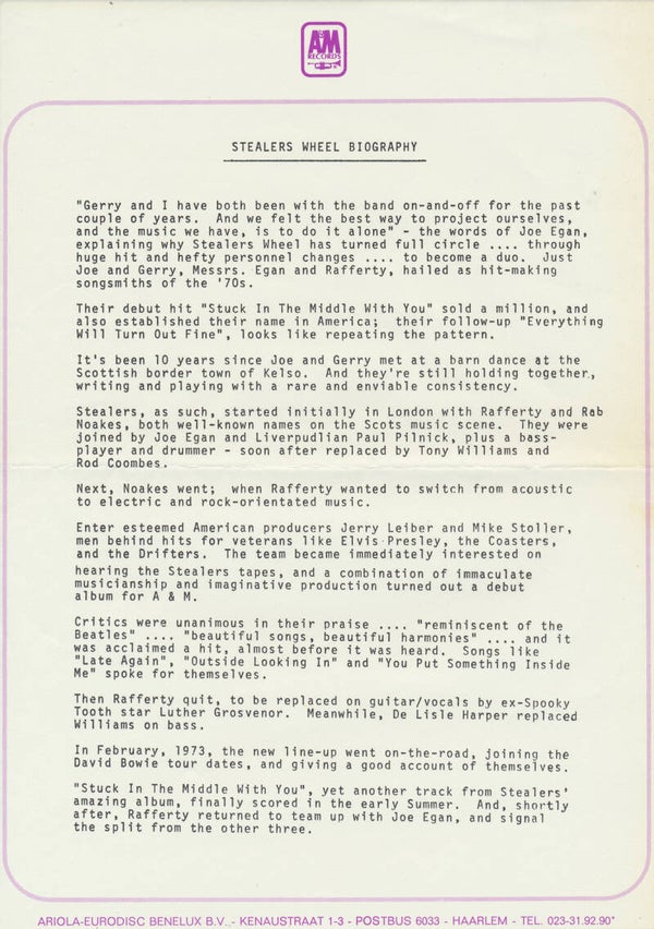 Stealers Wheel - Biography - 1973 [Holland] - Press Release