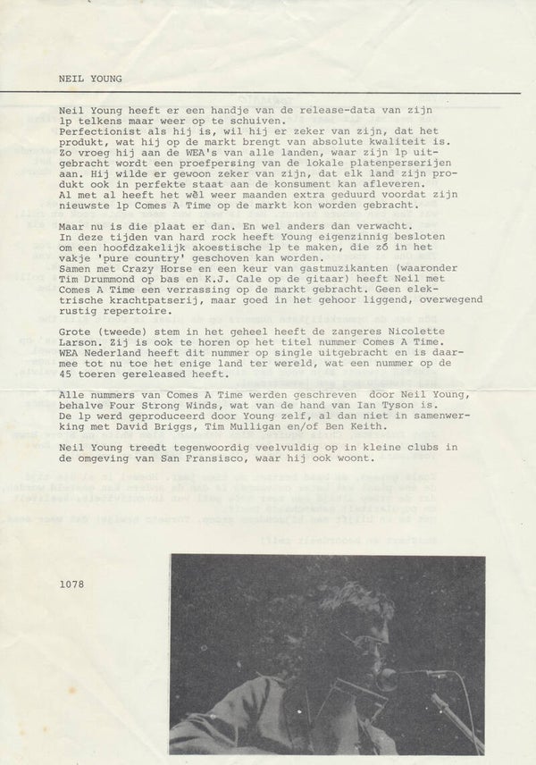 Yes - Tormato - Neil Young - Comes A Time - October 1978 [Holland] - Press Release