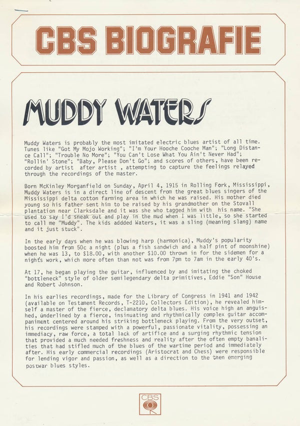 Muddy Waters - CBS Biografie - January 1977 [Holland] - Press Release