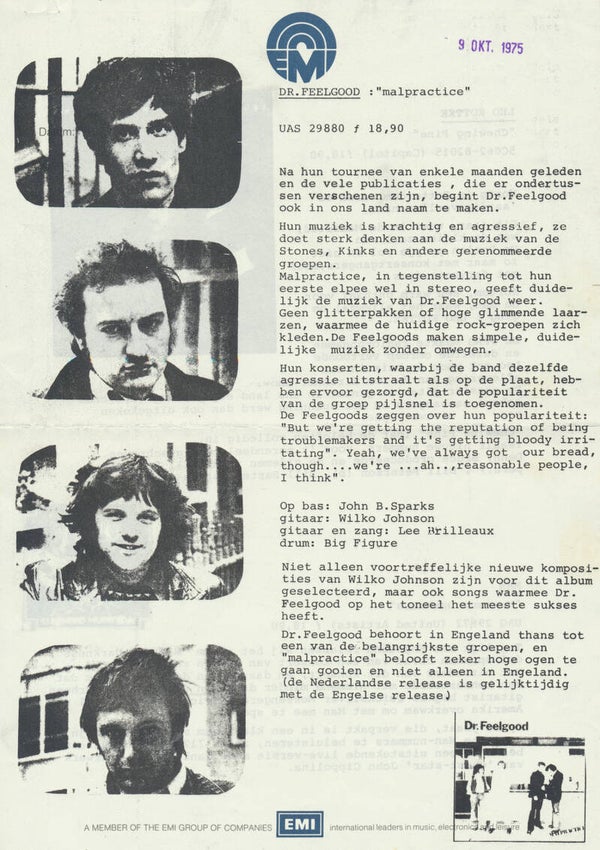 Dr. Feelgood - Man - Leo Kottke - October 9, 1975 [Holland] - Press Release