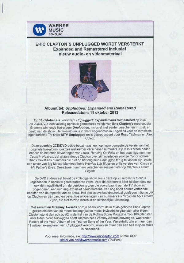 Eric Clapton - Unplugged - August 2013 [Holland] - Press Release