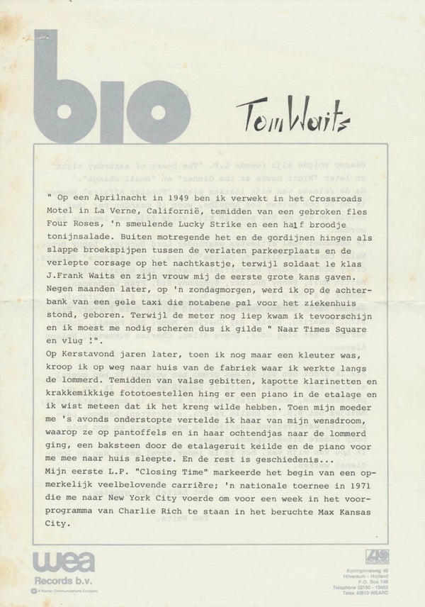 Tom Waits - Foreign Affairs - 1977 [Holland] - Press Release