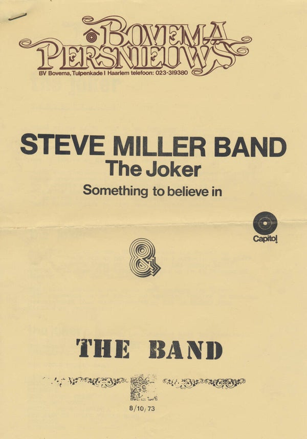 Steve Miller Band - The Joker - October 8, 1973 [Holland] - Press Release