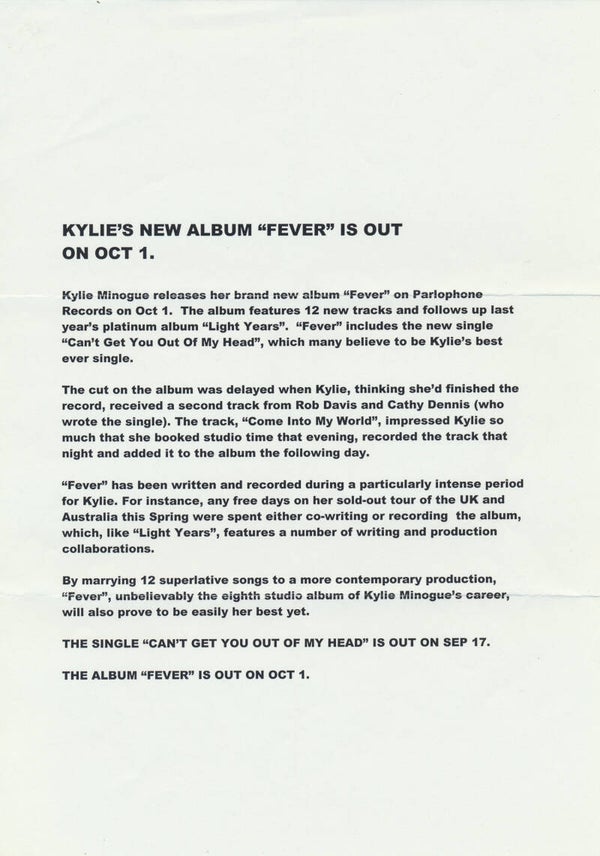 Kylie Minogue - Fever - 2001 [Holland] - Press Release