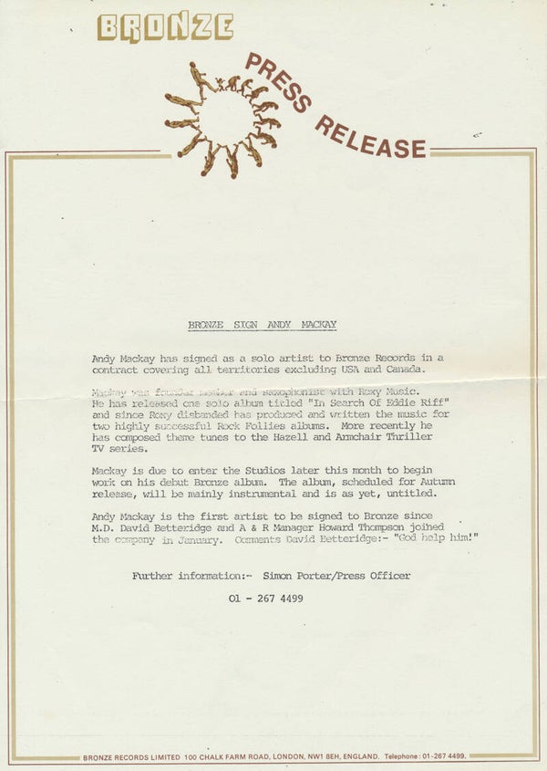 Andy Mackay - 1978 [UK] - Press Release