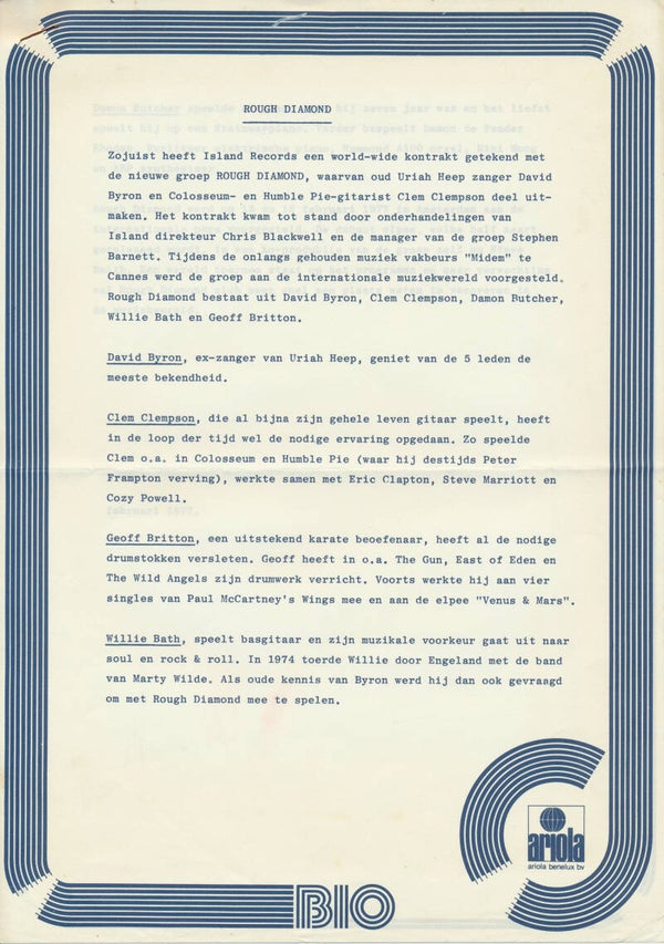 Rough Diamond - February 1977 [Holland] - Press Release