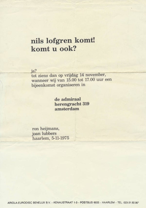 Nils Lofgren - November 5, 1975 [Holland] - Press Invitation