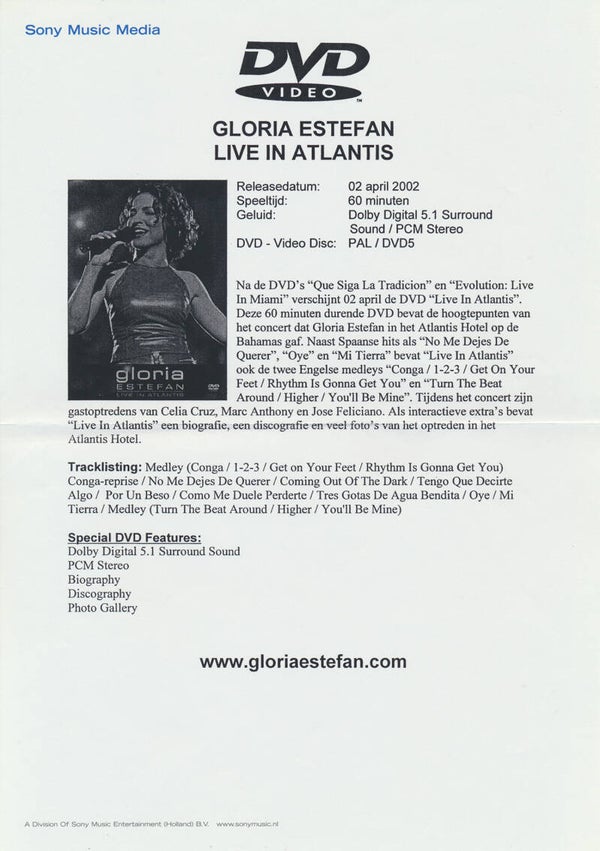 Gloria Estefan - Live In Atlantic - 2002 [Holland] - Press Release