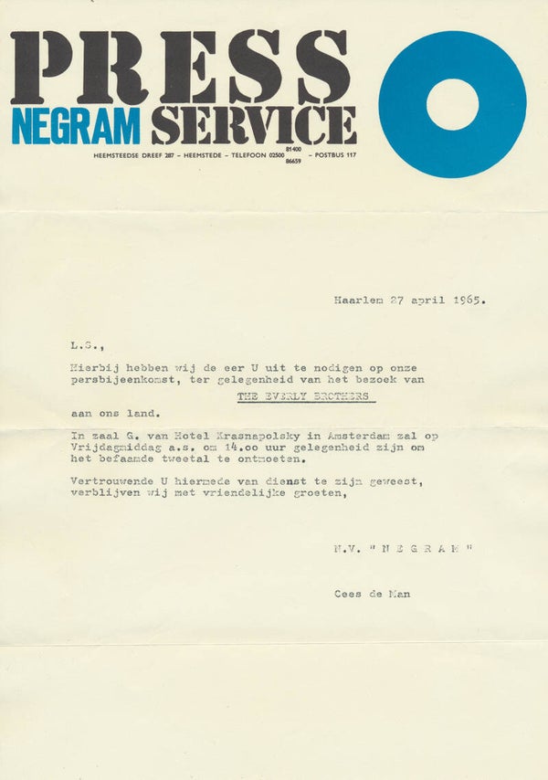 The Everly Brothers - April 27, 1965 [Holland] - Press Release
