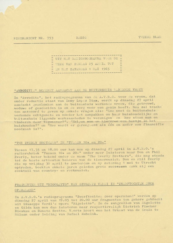 The Everly Brothers - 1965 [Holland] - Press Release