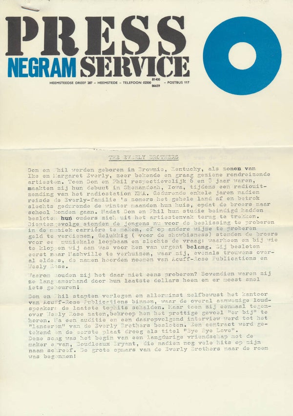 The Everly Brothers - 1965 [Holland] - Press Release