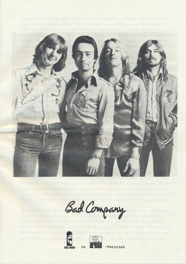 Bad Company - 1977 [Germany] - Press Release