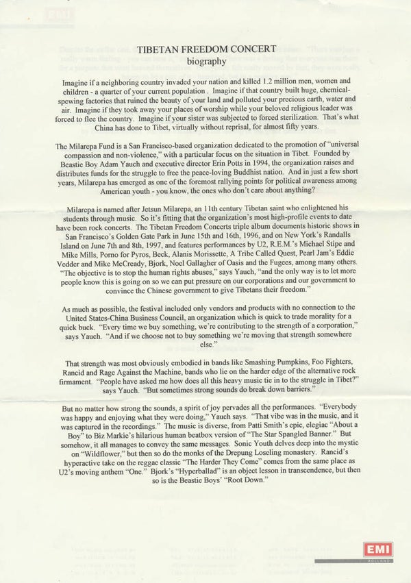 Tibetan Freedom Concert - September 1997 [Holland] - Press Release