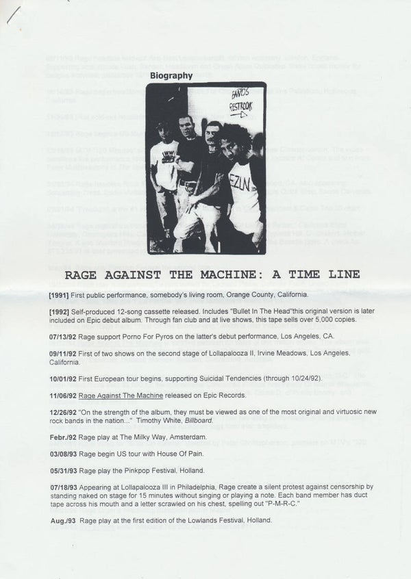 Rage Against The Machine - A Time Line - May 1999 [Holland] - Press Release
