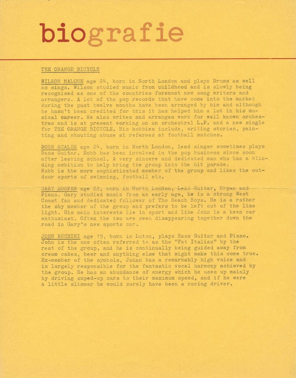 The Orange Bicycle - Biografie - 1970 [Holland] - Press Release