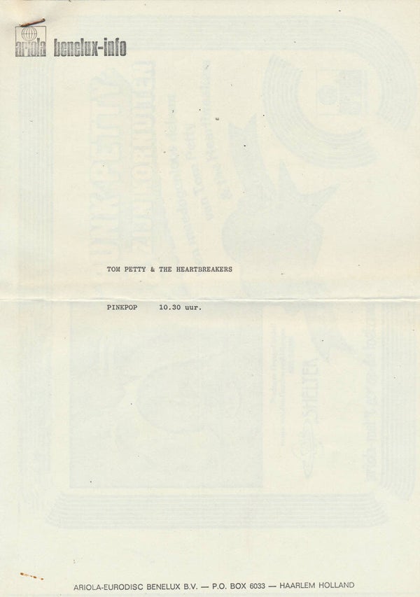 Tom Petty & The Heartbreakers - Pinkpop - 1977 [Holland] - Press Release