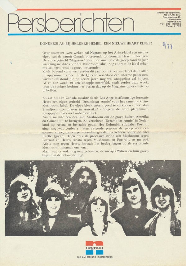 Heart - Magazine - August 1977 [Holland] - Press Release