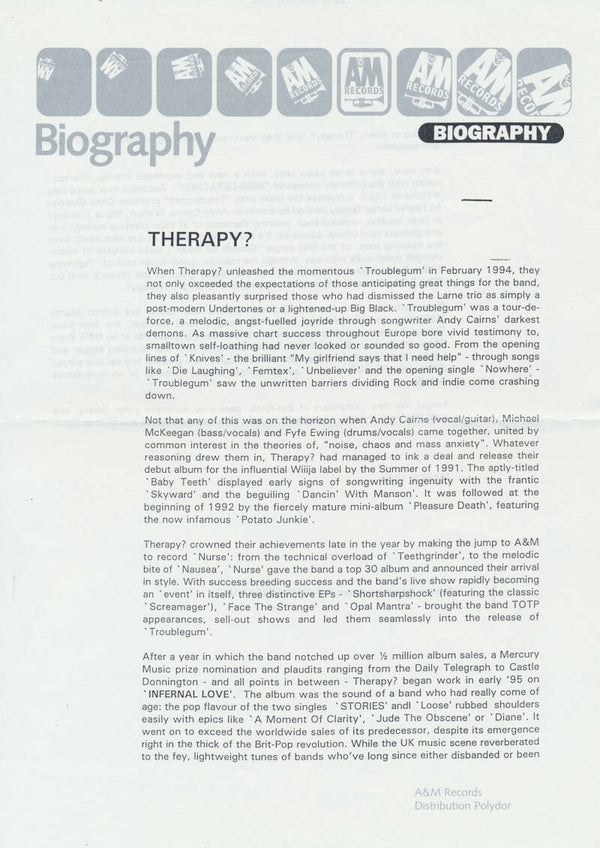 Therapy? - Biography - March 1998 [Holland] - Press Release
