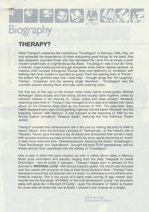 Therapy? - Biography - May 1995 [Holland] - Press Release