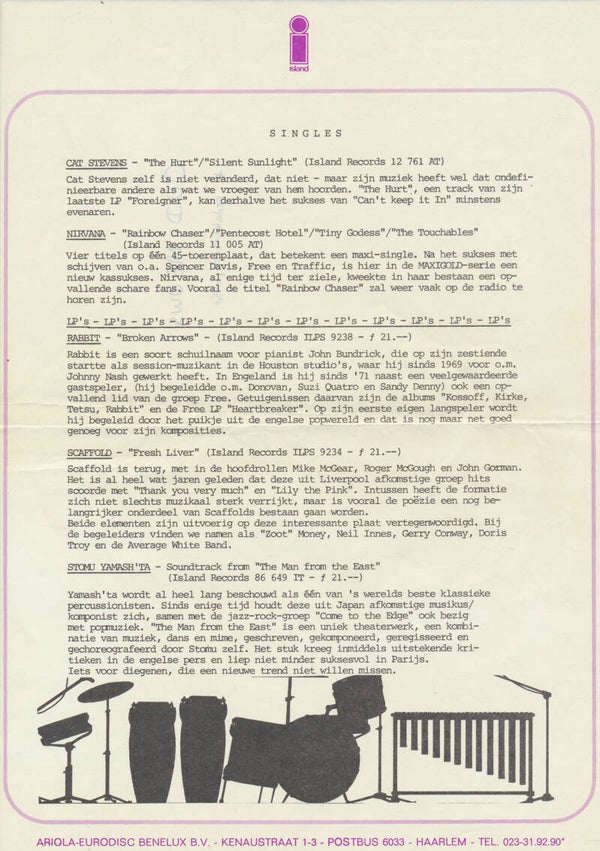 Island Singles - 1973 [Holland] - Press Release