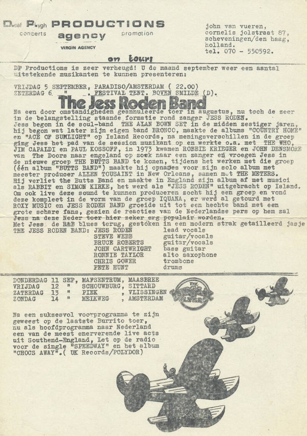 Jess Roden Band - Kursaal Flyers - 1975 [Holland] - Press Release
