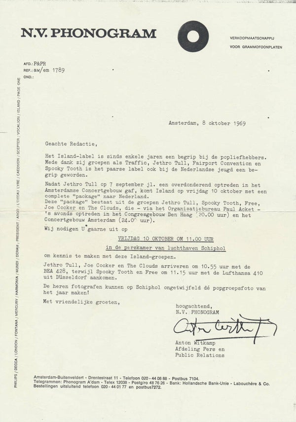 Island Package - October 8, 1969 [Holland] - Press Invitation