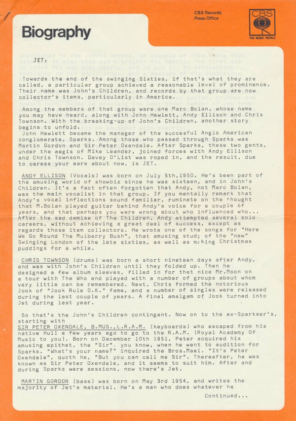 Jet - Biography - February 26, 1975 [UK] - Press Release