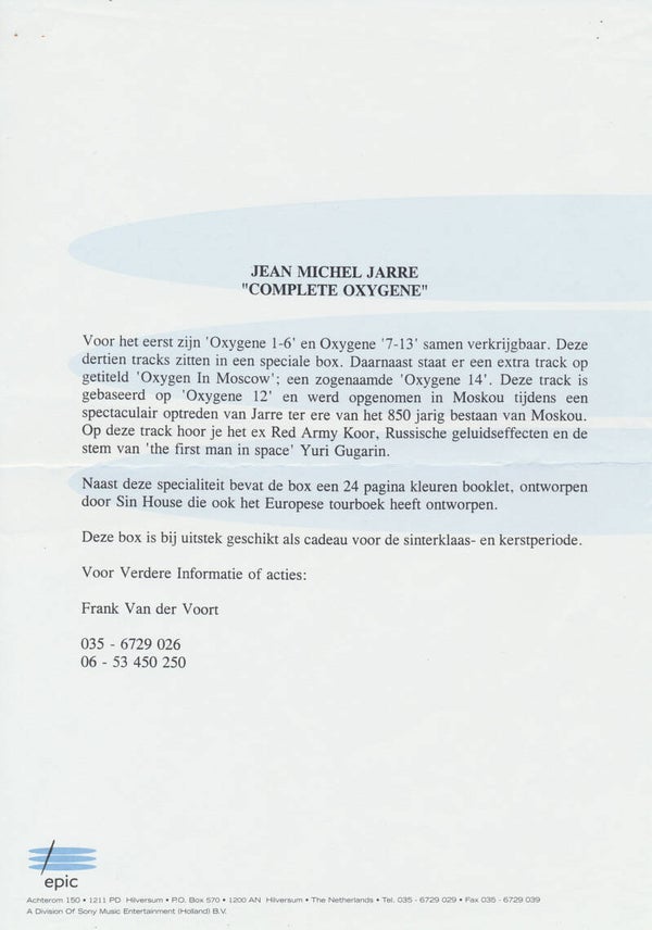 Jean-Michel Jarre - Complete Oxygene - 1997 [Holland] - Press Release