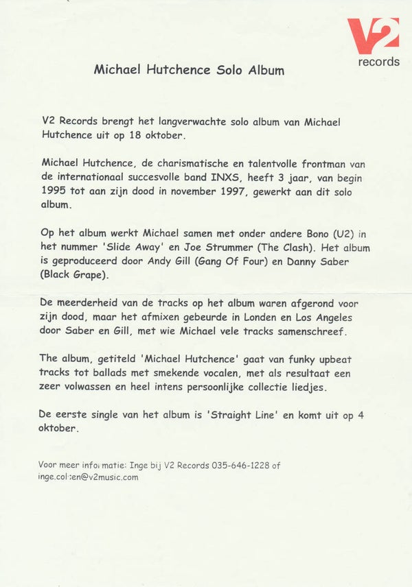 Michael Hutchence - 1999 [Holland] - Press Release