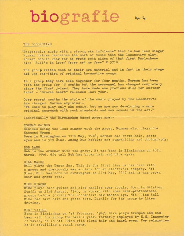 The Locomotive - Biografie - 1969 [Holland] - Press Release