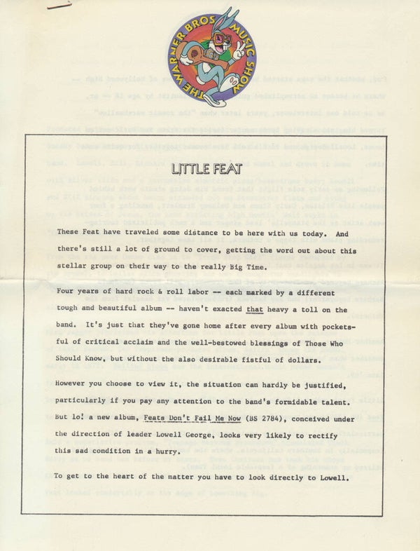 Little Feat - The Warner Bros Music Show - 1975 [Holland] - Press Release