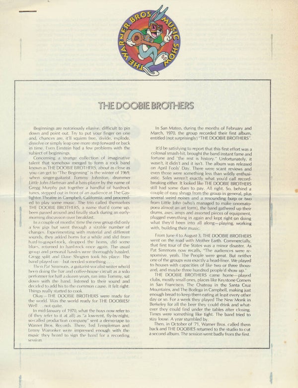 The Doobie Brothers - The Warner Bros Music Show - 1975 [Holland] - Press Release