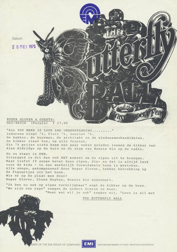 Roger Glover - The Butterfly Ball - May 20, 1975 [Holland] - Press Release