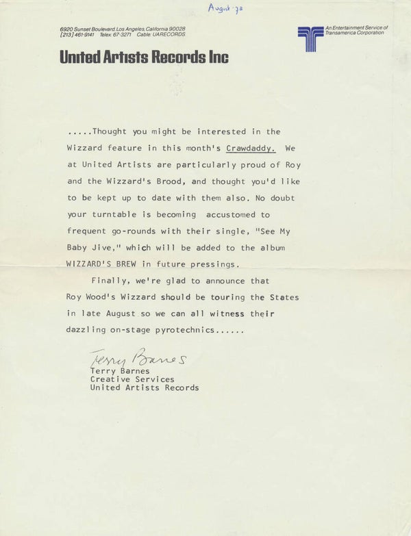Crawdaddy - Wizzard's Brew - August 1973 [USA] - Press Release