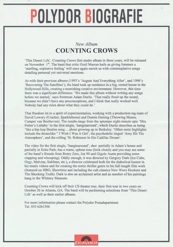 Counting Crows - The Desert Life - 1999 [Holland] - Press Release