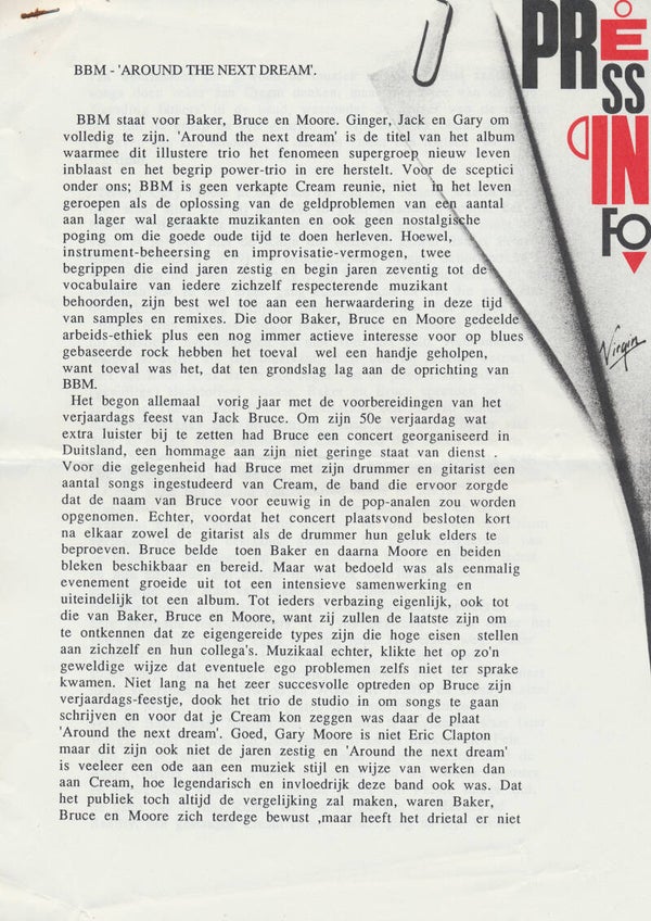 BBM - Around The Next Dream - 1994 [Holland] - Press Release