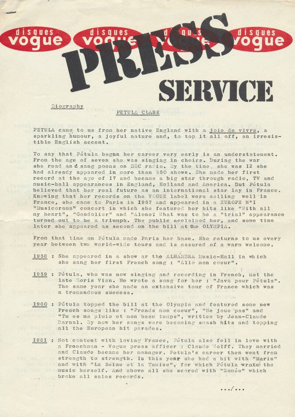 Petula Clark - 1967 [Holland] - Press Release