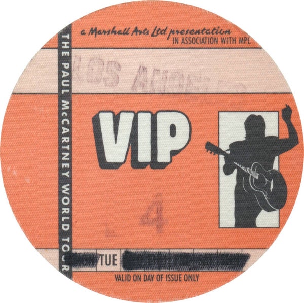 Paul McCartney - World Tour - Los Angeles - VIP - 1989 [USA] - Backstage Pass