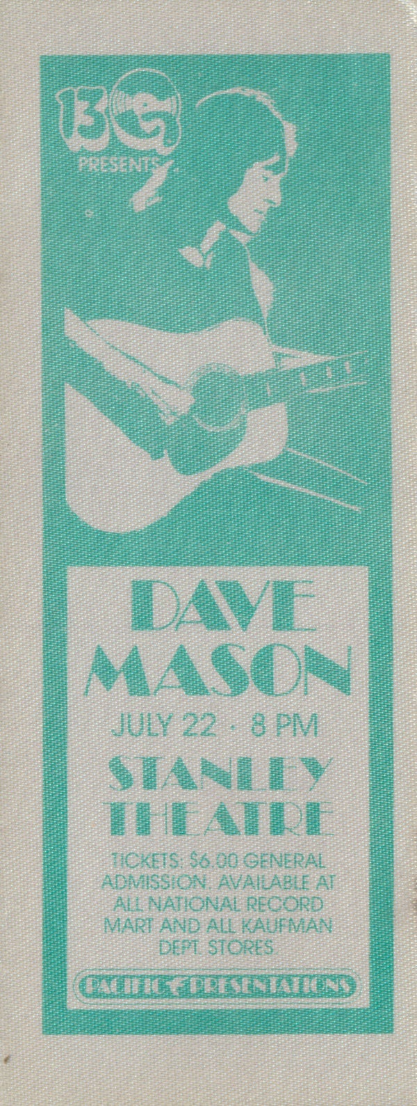 Dave Mason - Stanley Theatre - 1970s [USA] - Backstage Pass