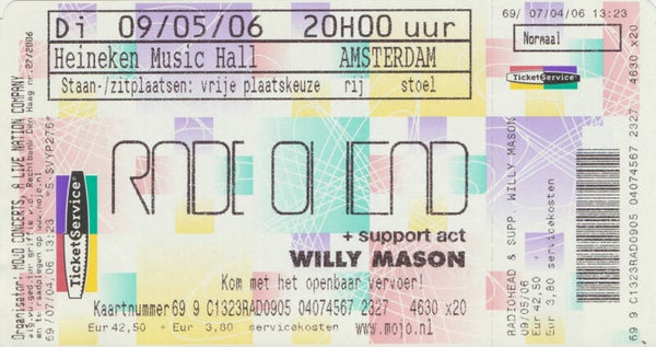 Radiohead - Willy Mason - Amsterdam - 2006 [Holland] - Ticket Stub