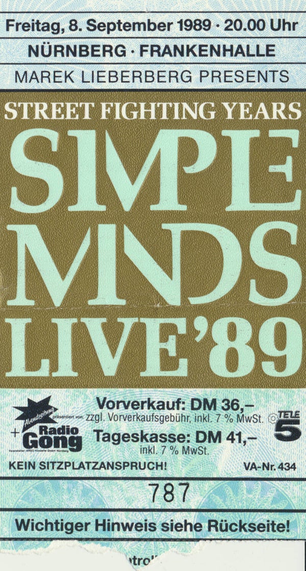 Simple Minds - Nürnberg - 1989 [Germany] - Ticket Stub