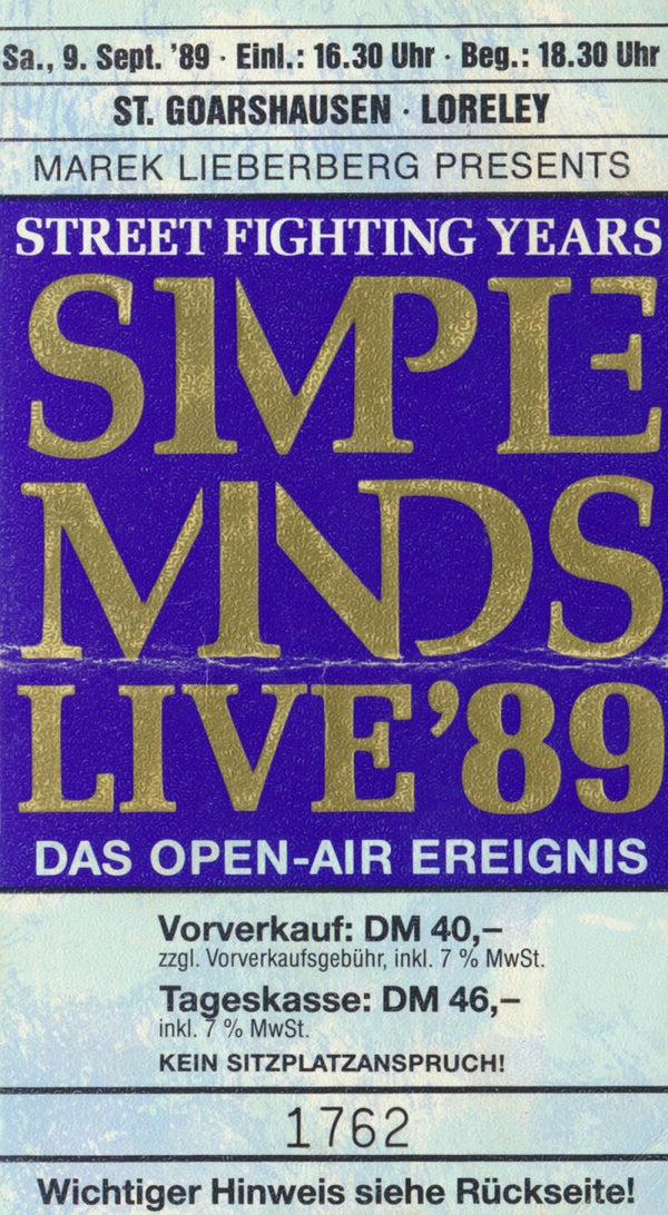 Simple Minds - Loreley - 1989 [Germany] - Ticket Stub