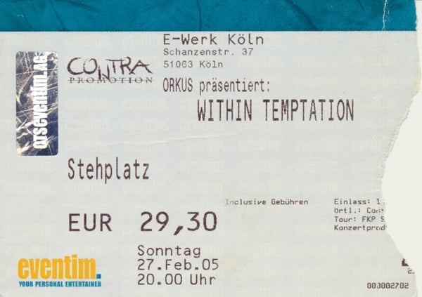 Within Temptation - Cologne - 2005 [Germany] - Ticket Stub