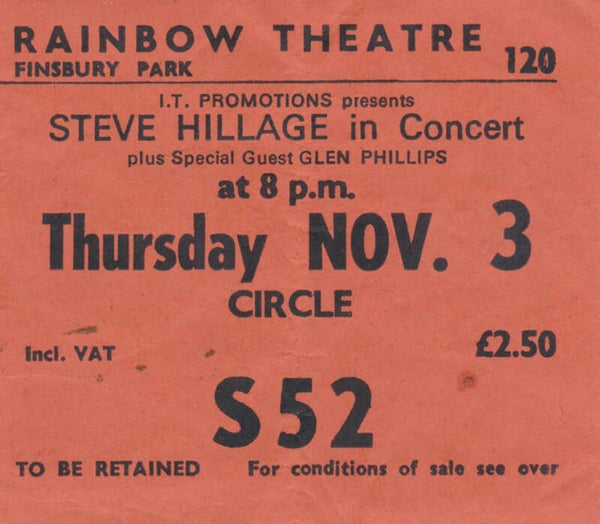 Steve Hillage - London - 1977 [UK] - Ticket Stub