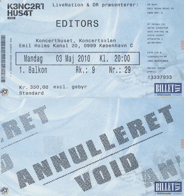 Editors - Copenhagen - 2010 [Denmark] - Ticket Stub