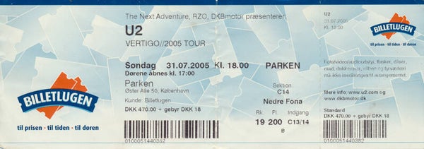 U2 - Copenhagen - 2005 [Denmark] - Ticket Stub