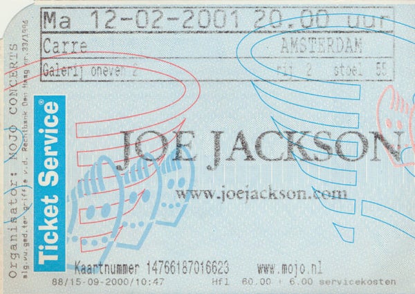 Joe Jackson - Carré, Amsterdam - 2001 [Holland] - Ticket Stub
