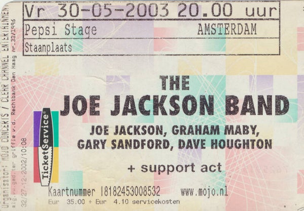 Joe Jackson - Pepsi Stage, Amsterdam - 2003 [Holland] - Ticket Stub